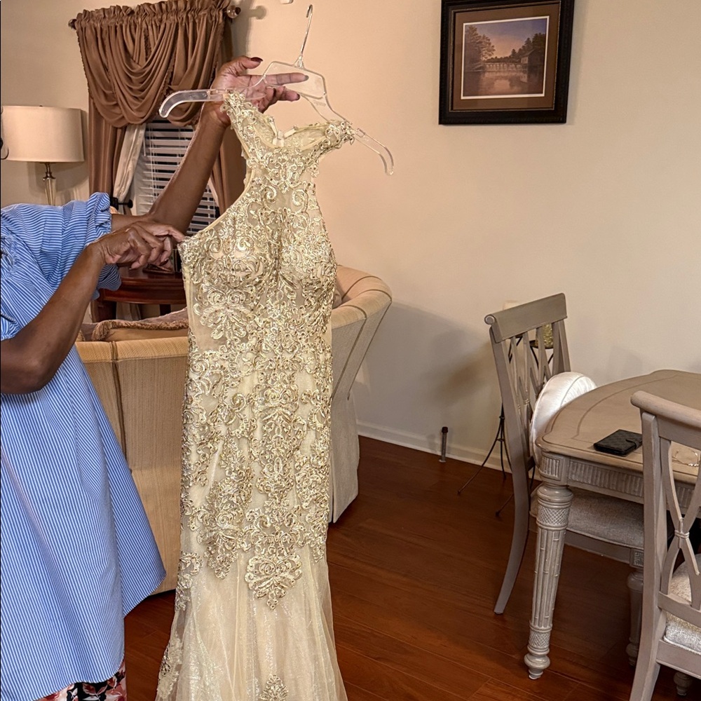 Elegant Gold Embellished Evening Gown